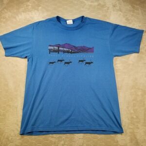VTG Trans Alaska Pipeline Shirt Sz XL Nature Animals Reindeer FADES USA Made